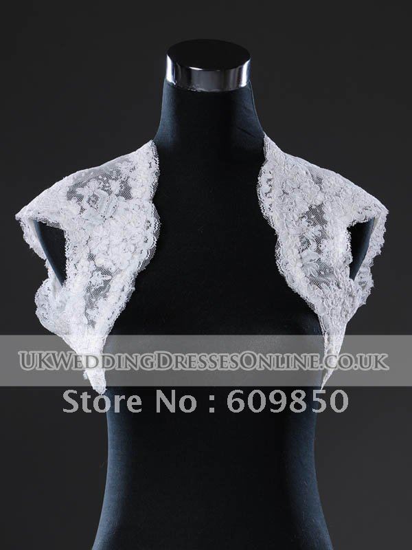 Free shipping Charming  popular   white  lace  and beading bridal wedding jacket