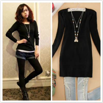 Free shipping-cheap!  autumn&winter women's sweater o-neck medium-long long-sleeve all-match basic pullover