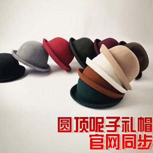 Free shipping cheap caps Dome small fedoras pure wool hat woolen vintage small round male women's summer