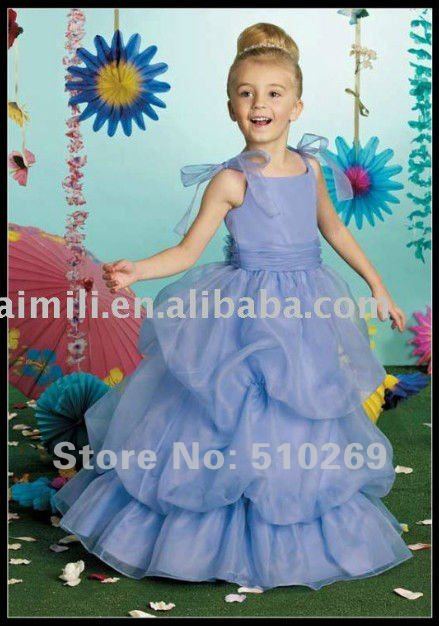 Free Shipping Cheap Custom-made Little Princess Ruffled Spaghetti Straps Satin Flower  Girl  Dresses / Child Dressess