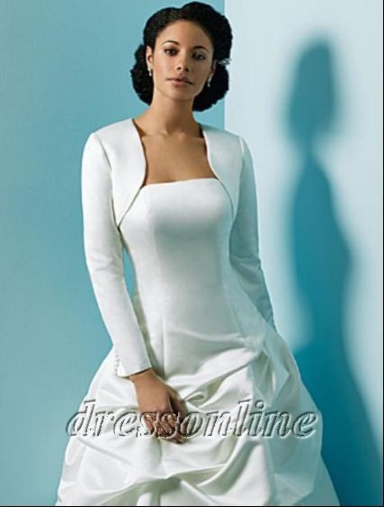 Free Shipping Cheap Custom Made Satin Long Sleeves Wedding Jacket Match Bridal Dress Wrap White Ivory Colors