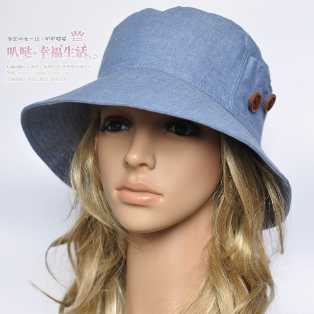 Free shipping cheap Double wood button pocket bucket hat anti-uv sunbonnet cap female summer sunscreen sun hat