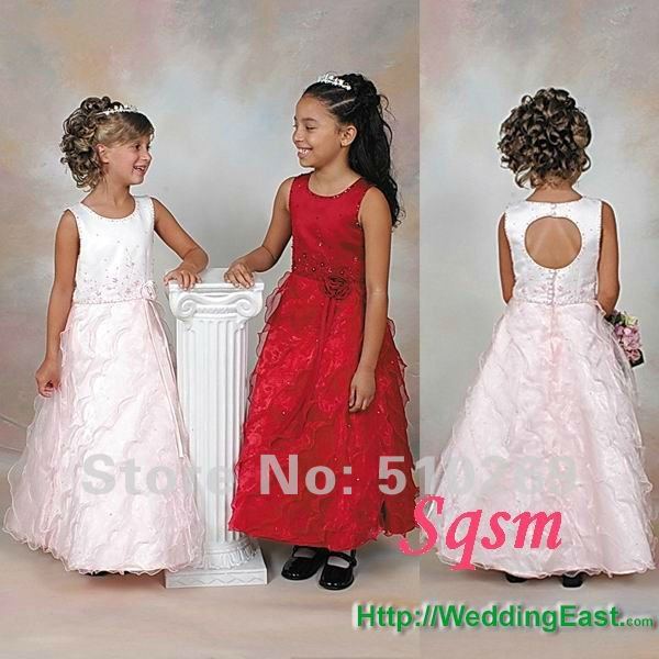 Free Shipping Cheap Embroidery  Sleeveless Organza  and Satin Flower Girl Dress / Child Dress
