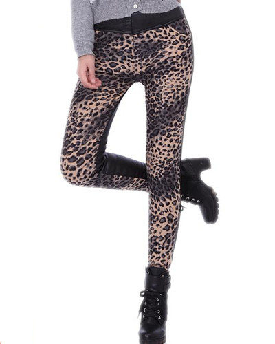 Free Shipping Cheap Fashion Velvet Leopard Printed Leggings Faux Leather Pants Skinny Ladies Tights