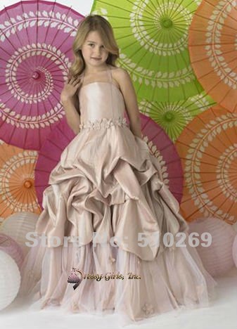 Free Shipping Cheap Halter Embroidery  Backless Ruffled Taffeta Flower Girl Dress / Child Dress