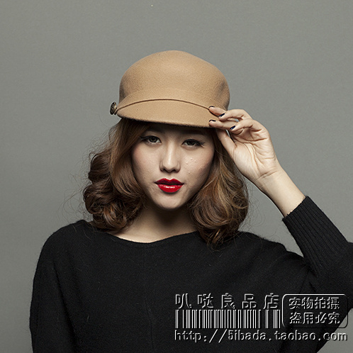 Free shipping cheap High quality autumn and winter woolen button equestrian cap student hat cap hat