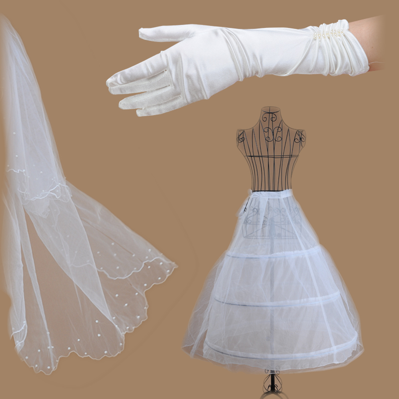 Free shipping cheap Love wedding gloves veil pannier triangle set