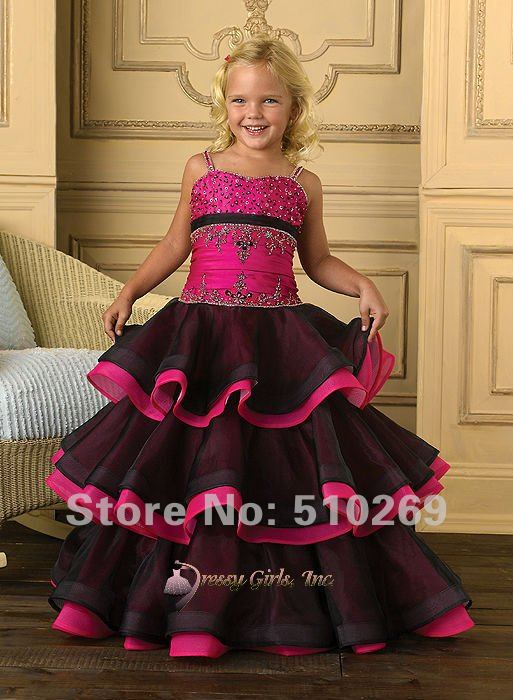 Free Shipping Cheap New Arrival Mix Color  Embroidery Beaded  Ruffled Taffeta Flower Girl Dresses