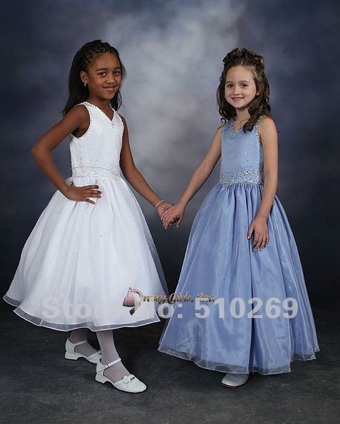 Free Shipping Cheap  On Sale ! Custom-made Sleeveless Satin Flower  Girl  Dresses / Child Dress