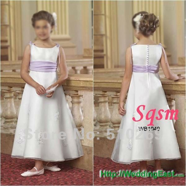 Free Shipping Cheap White Sleeveless Embroidery Satin Flower Girl Dress / Child Dress
