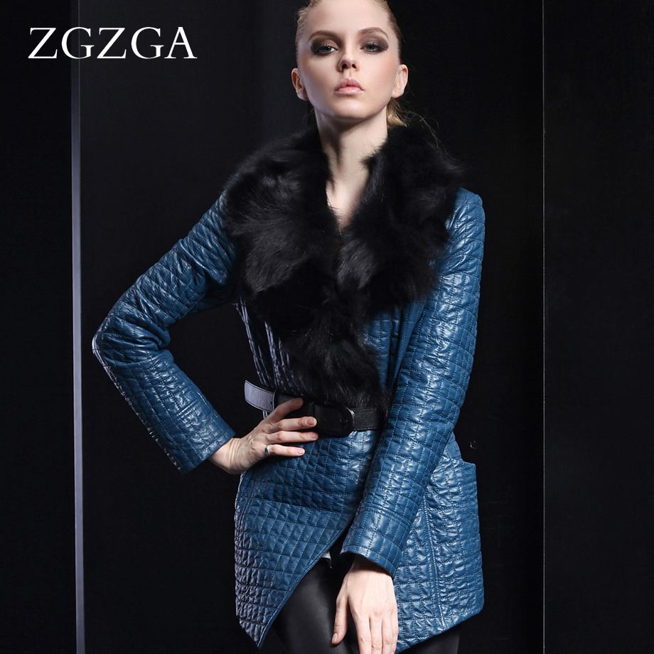 free shipping  check fox fur sheepskin genuine leather clothing long design with belt female