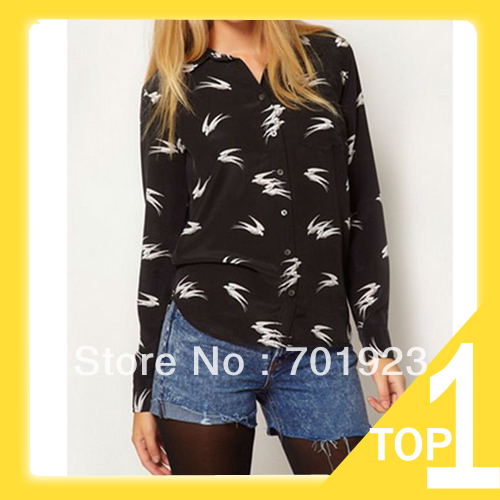 Free shipping CHIC Animal Prints Single POCKET LONG SLEEVE CHIFFON SHIRT Y6209
