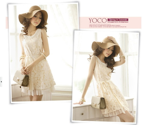 FREE SHIPPING CHIC LACE TANK DRESS WHITE S WF-0245