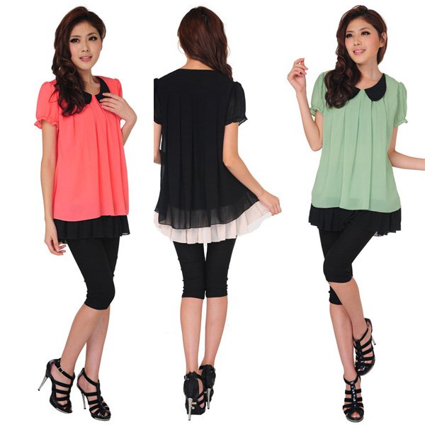 Free shipping chiffon blouse for women 2013 plus size 3xl 4xl summer shirt lady clothing wholesale and retail Daxiaojie5236