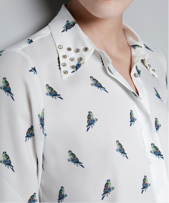 free shipping chiffon rivet collar women print blouse white color