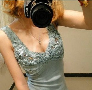 free shipping chiffon Sequins lace agaric edge deep v-neck thread cotton sexy cultivate one's morality condole belt small vest