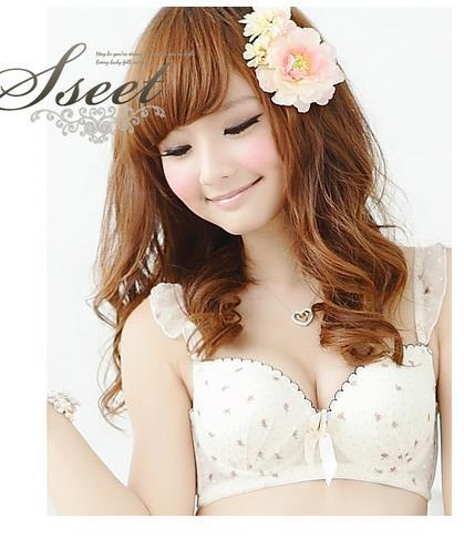 Free shipping chiffon small floral rope small chest bra sets3/4 cup A B cup  (in the mold cup)