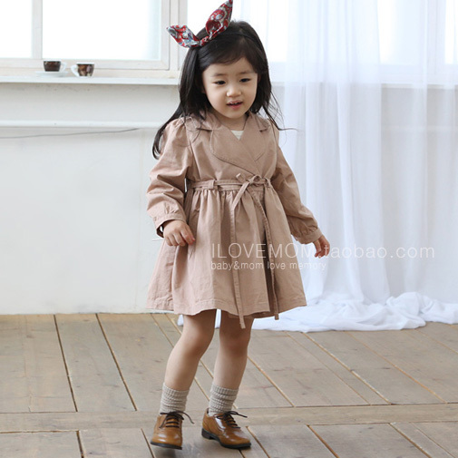 Free Shipping Child female child spring and autumn dress style medium-long trench dress overcoat outerwear 0228