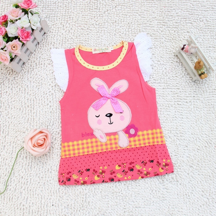 Free Shipping, Child girls summer clothing 2012 rabbit 100% cotton girl vest top cartoon baby sleeveless T-shirt