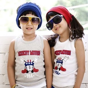 Free shipping Child summer new arrival 2012 male girls baby full cotton o-neck vest cartoon usa