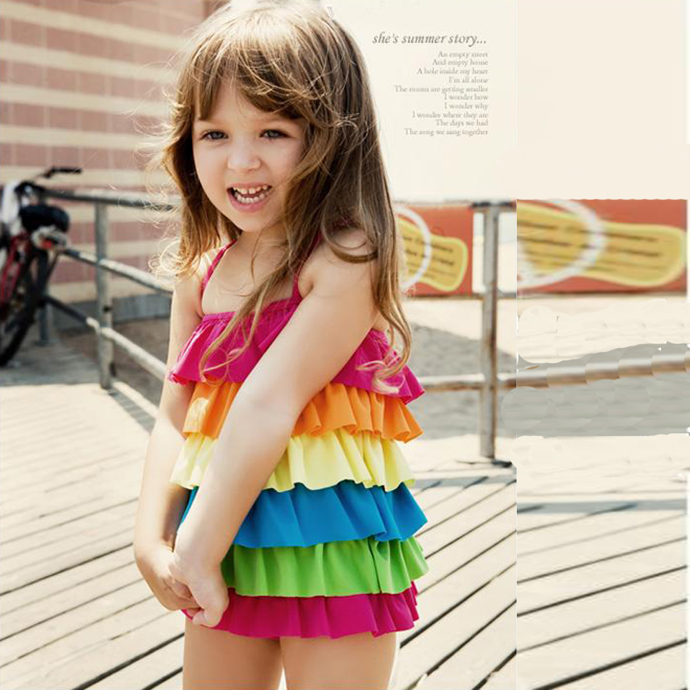 Free shipping Child swimwear one piece female child swimwear rainbow baby swimwear girl swimsuit