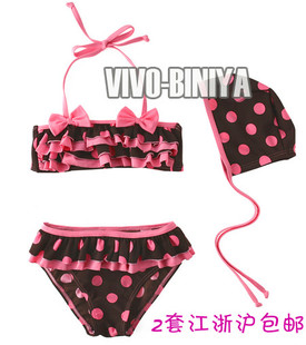 free shipping Child swimwear pink bow dot female child swimwear baby girl swimwear split