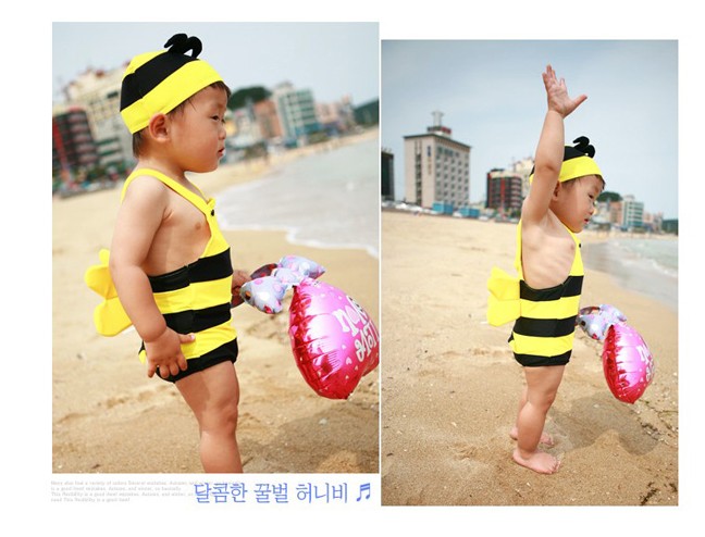 free shipping Child swimwear small bee swimsuit baby swimwear swimming cap male swimwear
