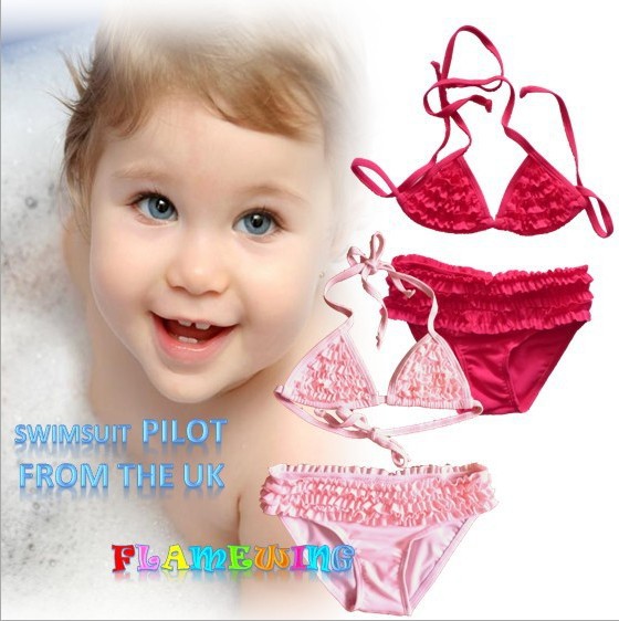 Free Shipping, children/girl/kids' lovely pink red swimsuit/swimwear/beach wear/bikini/bathing suit/swimming wear BBY-146