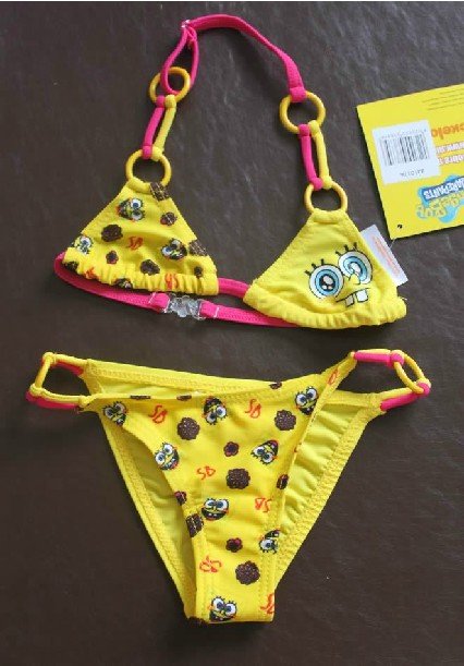 Free Shipping children girl kids' swimsuits swimwear sexy bikini yellow spongebob 2 piece swimmers swimming bathers