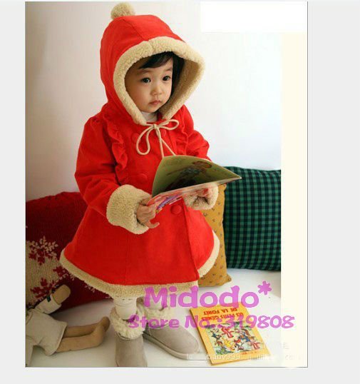 Free shipping!children girl's christmas coat & outwear with fleece,kids' fashion long dust coat,size 90-130,wholesale 5 pcs/lot