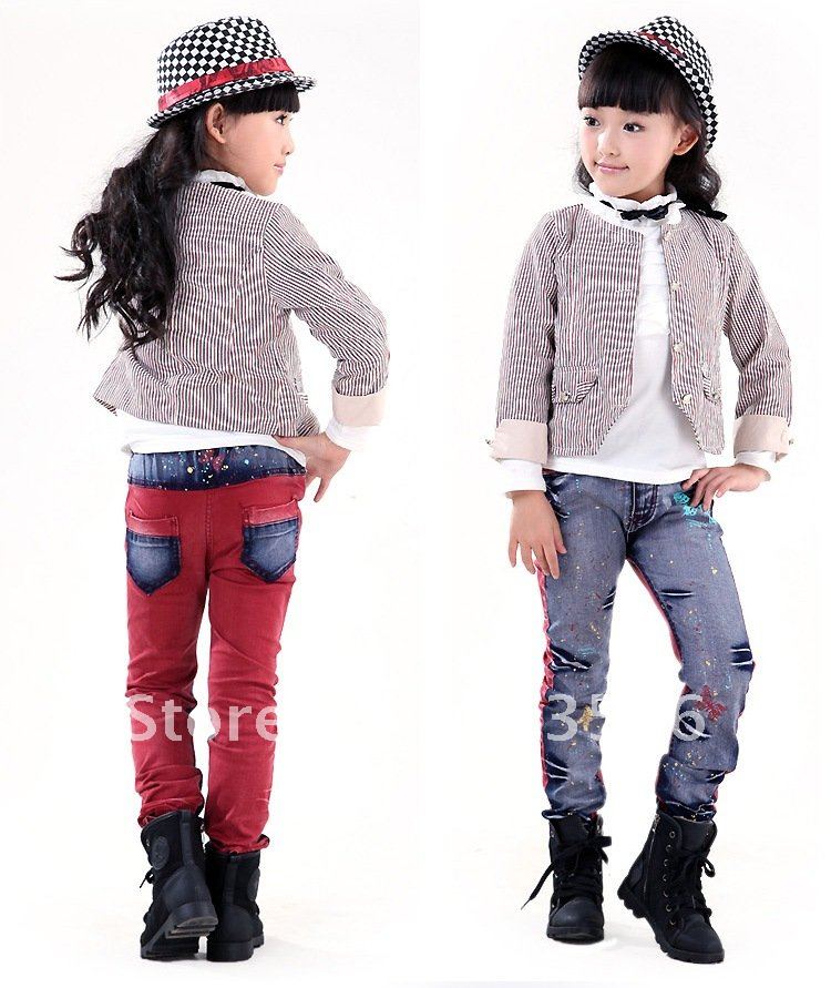 Free Shipping! children girls  jeans,girls patchwork jeans