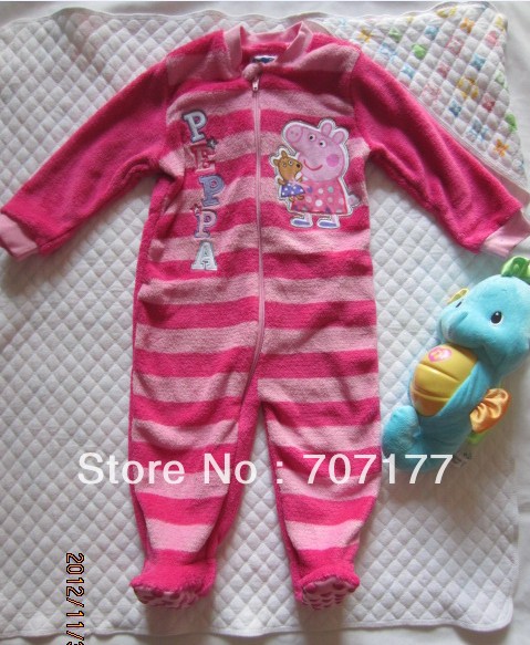 Free shipping  children kids girl clothing peppa pig pajamas sleepwear Romper  pyjamas rompers pink stripe