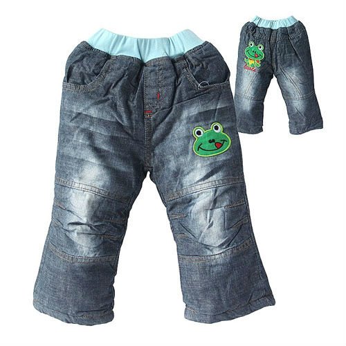 FREE SHIPPING--children outfits kids Add wool jeans Winter thicken warm jeans cartoon cotton pants 4pcs/lot xk1864