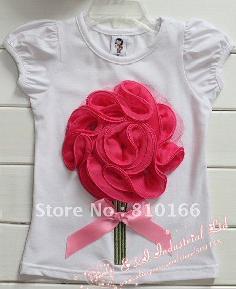 Free Shipping Children Pink Girl tops,baby t shirt with flower,kid jupe,infant short sleeve tee shirt,child apparel,5 pcs/lot