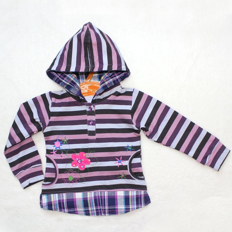 Free shipping children's clothing 2012 autumn long sleeve shirt new design girls striped sweatshirt hoodies 6SIZE/LOT AJ53513