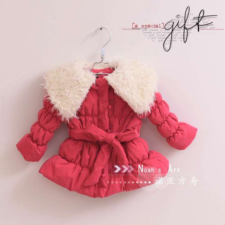 free shipping Children's clothing 2012 winter female child berber fleece large lapel puff sleeve slim waist wadded jacket h8-4