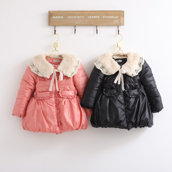 free shipping Children's clothing 2012 winter female child girl detachable lace collar cute wadded jacket m13-2