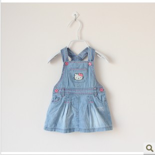 Free shipping Children's clothing 2013 spring and summer female child baby  cat water wash denim braces skirt overalls