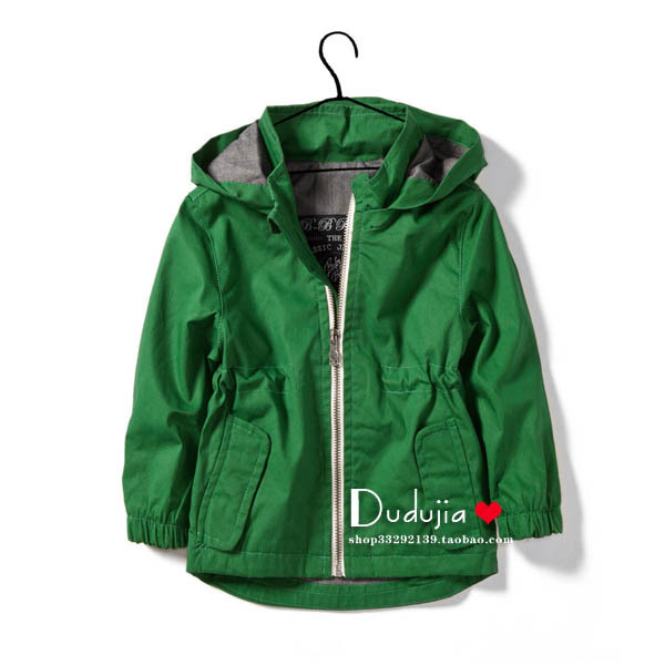 Free Shipping Children's clothing autumn 2012 male child fashion green with a hood zipper child trench baby outerwear