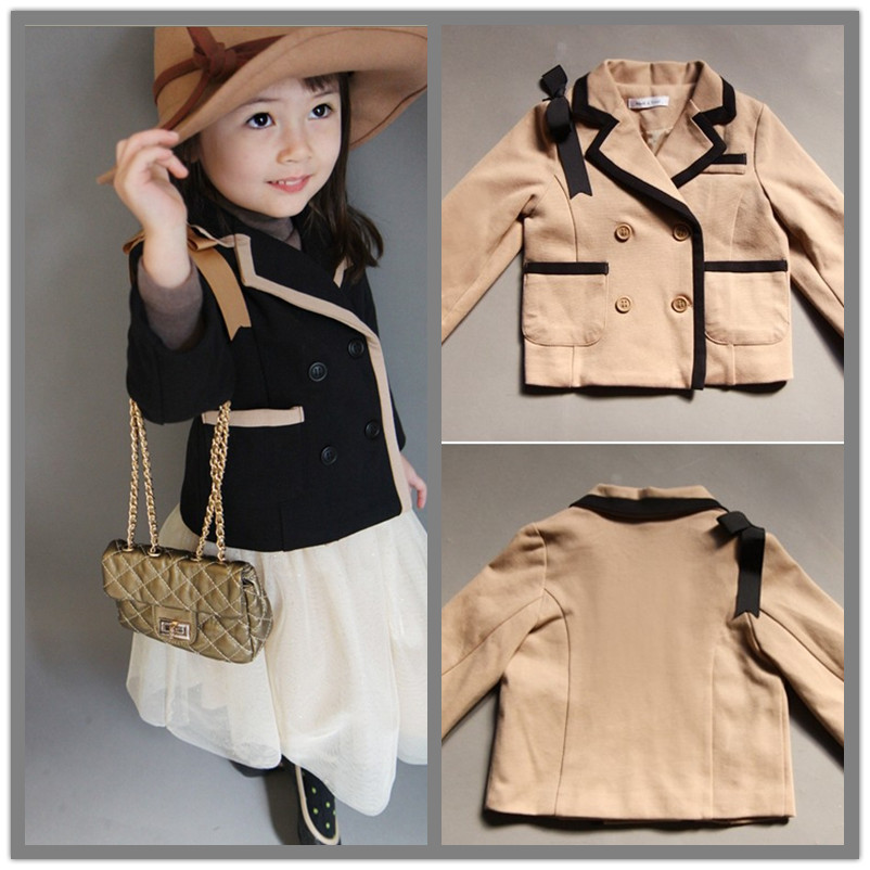 Free Shipping Children's clothing child outerwear female child spring and autumn blazer double breasted suit black beige