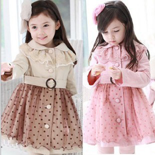 Free Shipping Children's clothing female child spring 2013 female trench long-sleeve dress outerwear top