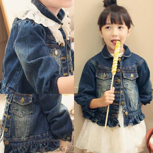 Free shipping children's clothing female child spring 2013 lace collar child denim top outerwear top selling  denim jacket