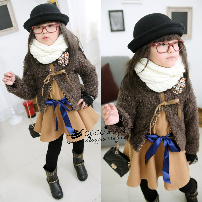 Free Shipping  children's clothing female child wind coffee furry long-sleeve child cotton-padded jacket outerwear