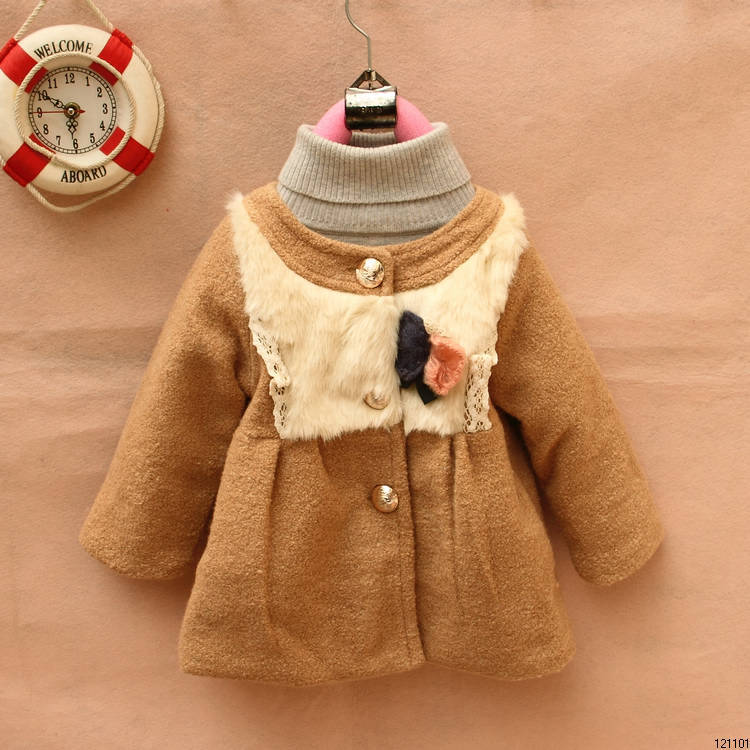 Free shipping Children's clothing female child winter 2012 child woolen one-piece dress medium-long outerwear trench 1250