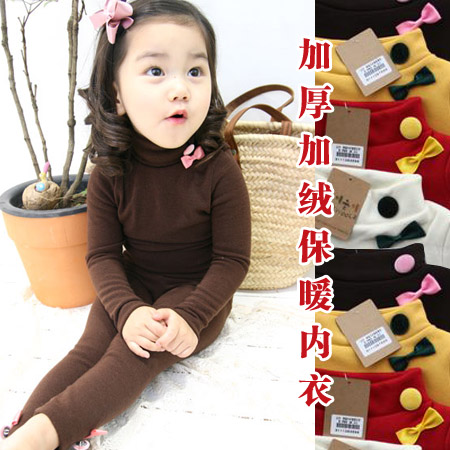 Free shipping+ Children's clothing female child winter child thermal underwear set bow thickening plus velvet underwear