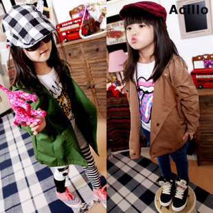Free shipping Children's clothing male female child autumn and winter trench outerwear