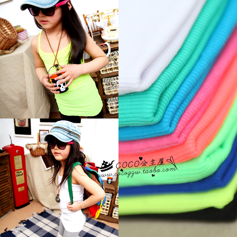 Free Shipping  children's clothing male female child spring candy color thread long design spaghetti strap vest for girl girls