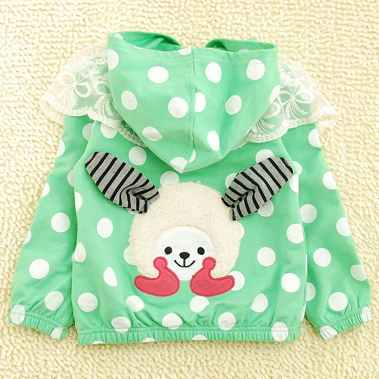 Free shipping Children's clothing spring 2013 female child baby outerwear top child jacket lace polka dot zipper-up