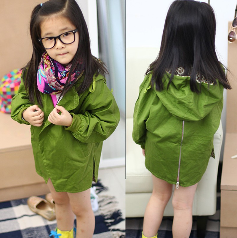 Free shipping Children's clothing spring and autumn female child cardigan Army Green child trench