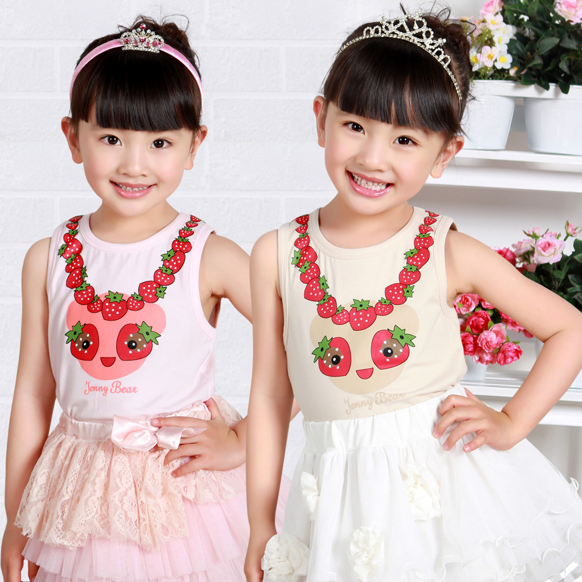 free shipping Children's clothing sweet cherry necklace print sleeveless T-shirt